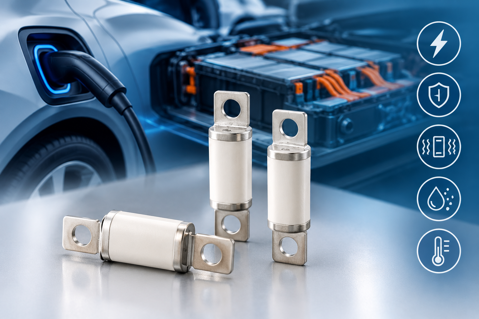 Eaton Bussmann EVPR 10 mm high-voltage DC fuse series, available in 30 A, 40 A and 50 A ratings.